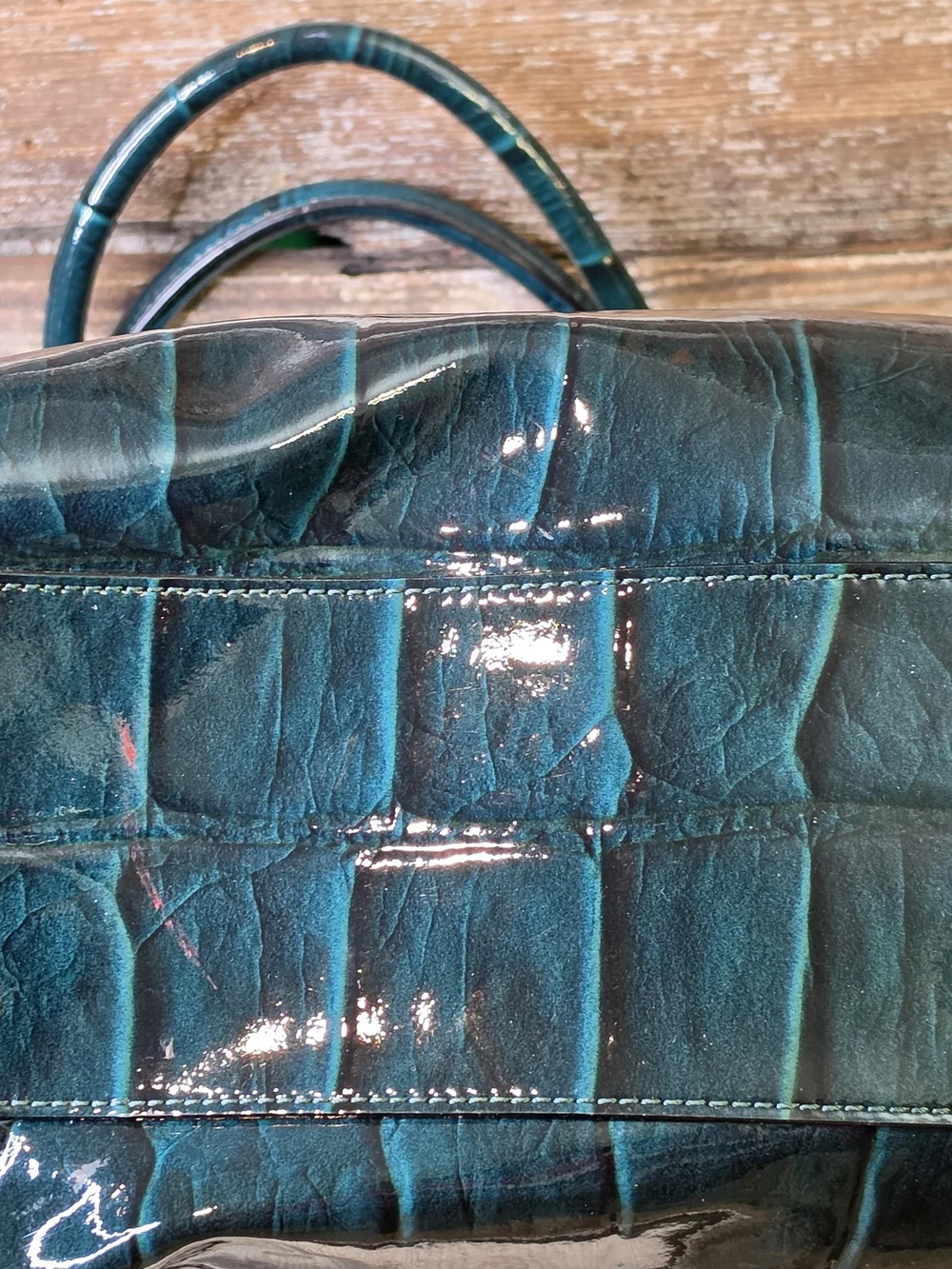 Kate Spade Knightsbridge Elena Teal Patent Croc Bow Tote